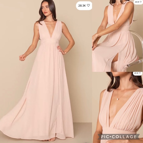 Lulu’s Blush Chiffon Pleated Bust Side Slit  Maxi Dress - Picture 3 of 11
